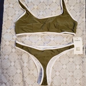 Olive Green White Lined Bikini
